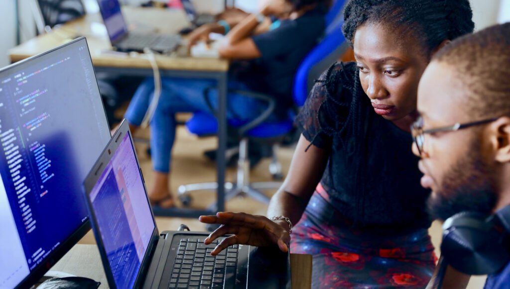 people working at computer