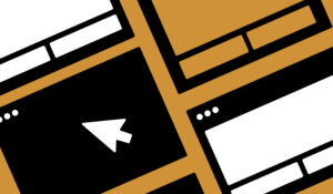 Abstract map-style navigation graphic in orange and black