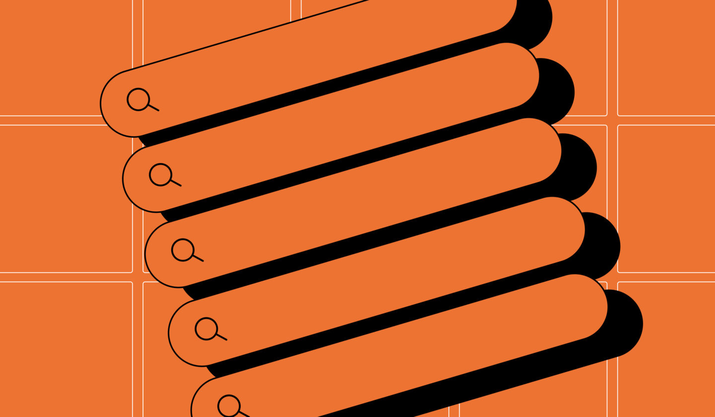 Abstract orange UI design with stacked search elements