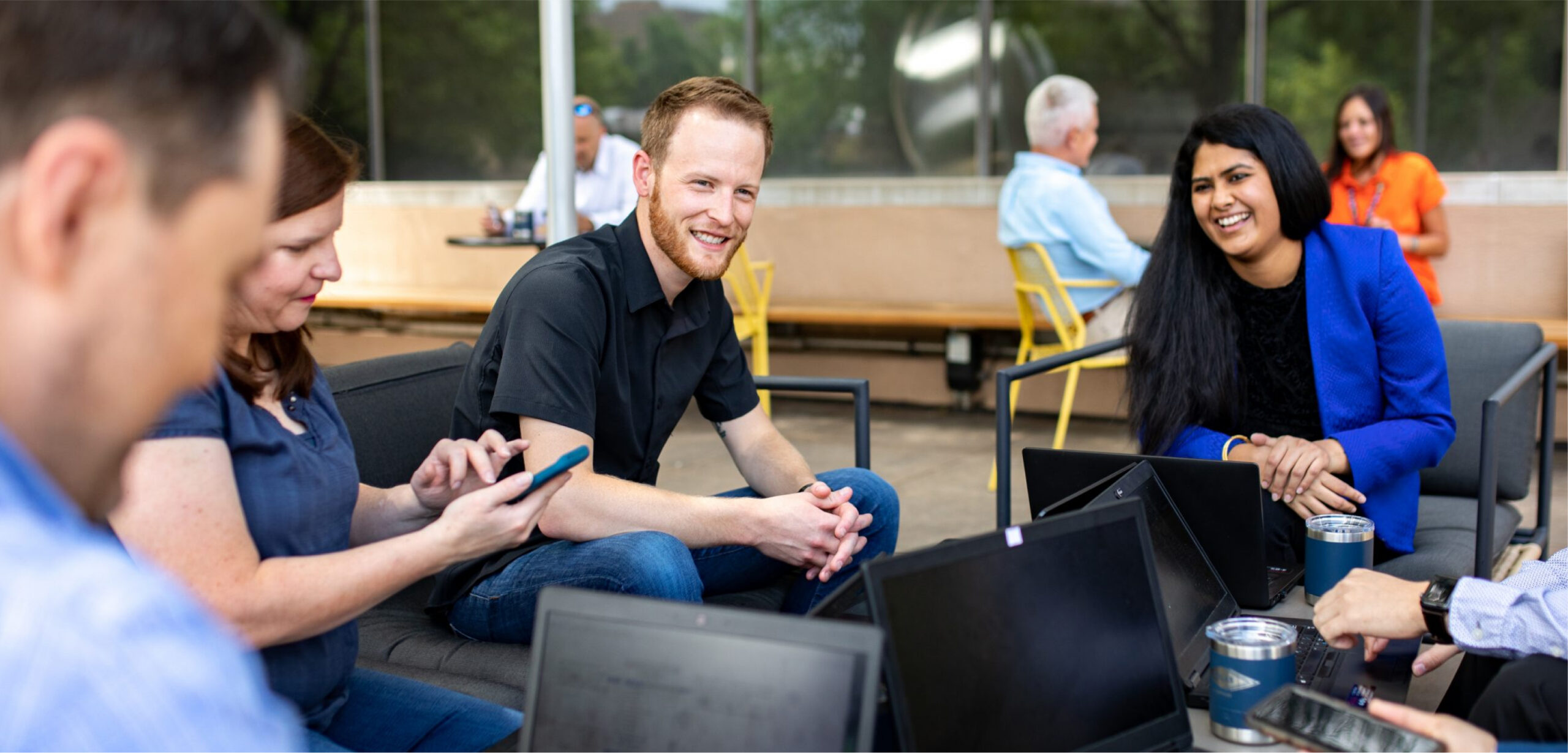 Team meeting with group collaboration in office
