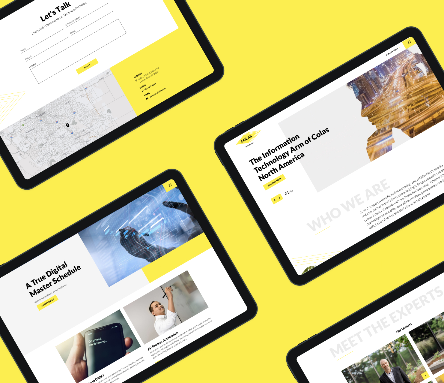 Website UI cards with yellow brand design