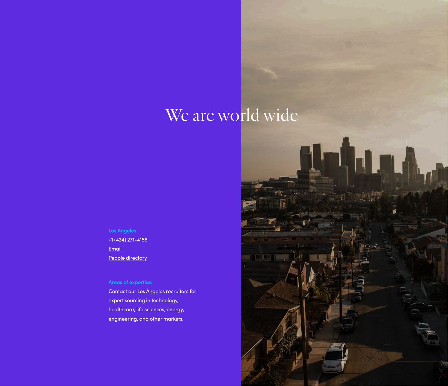 Website homepage with city background and brand messaging