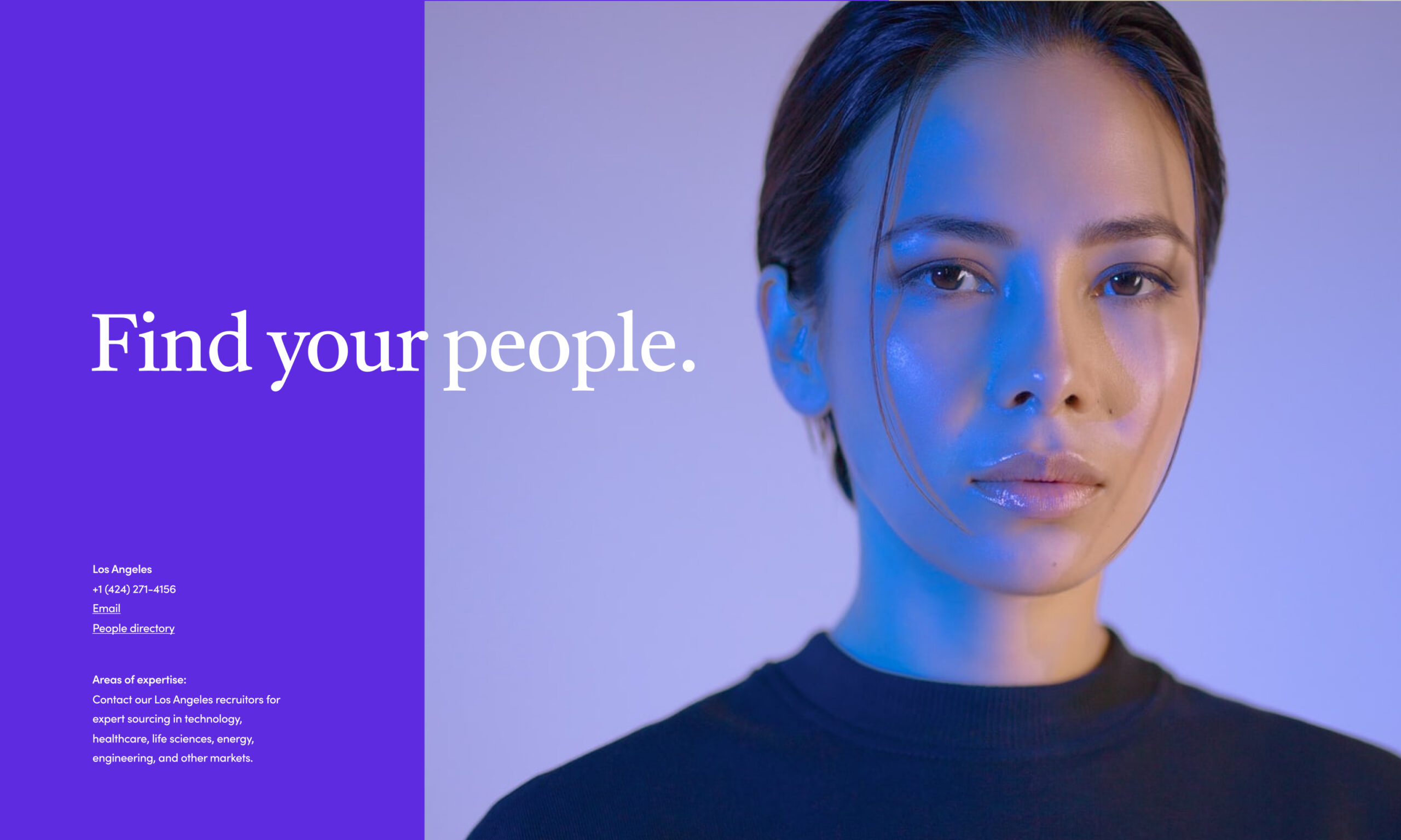 Website hero section with portrait and messaging