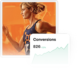 Fitness website interface with performance metrics overlay