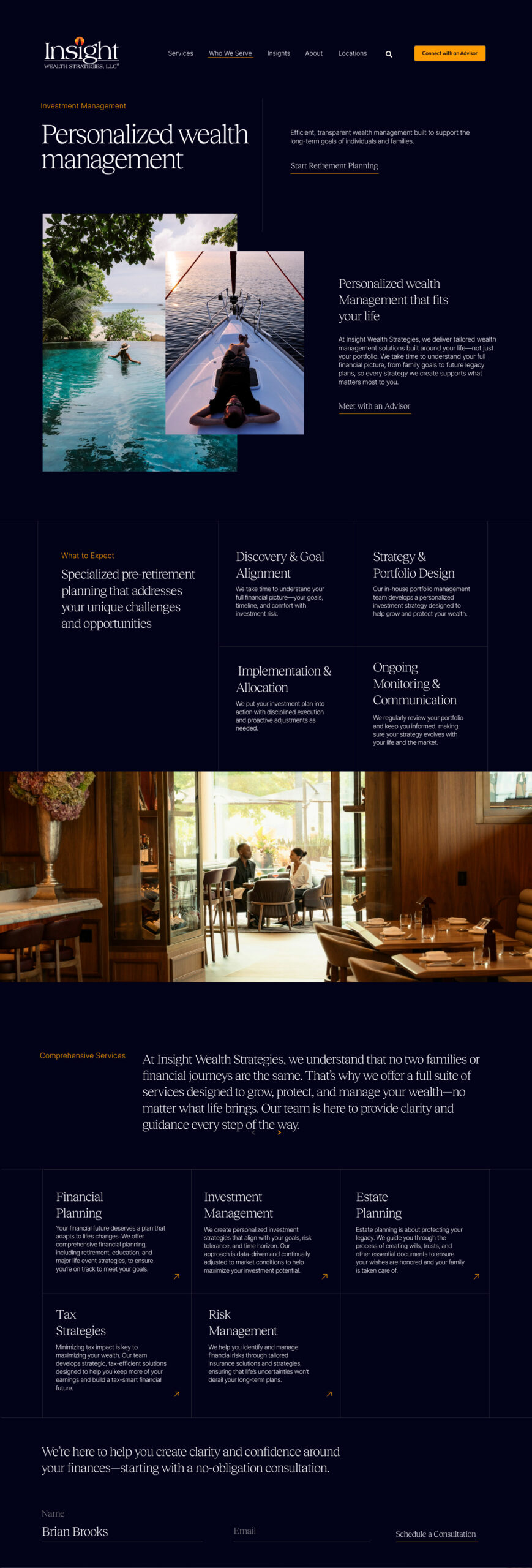 Website content section with navigation links
