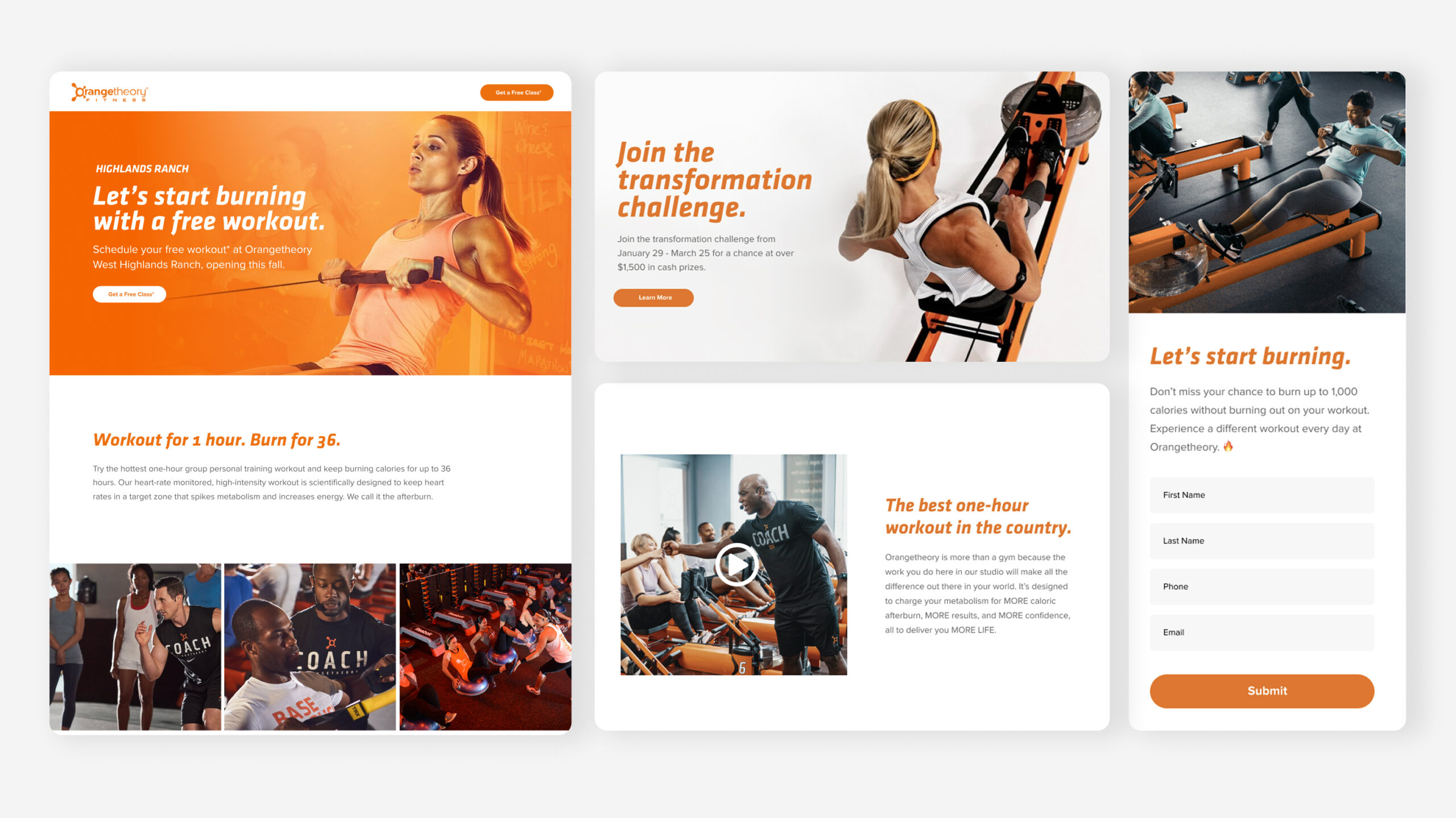 Website homepage with orange brand and content modules
