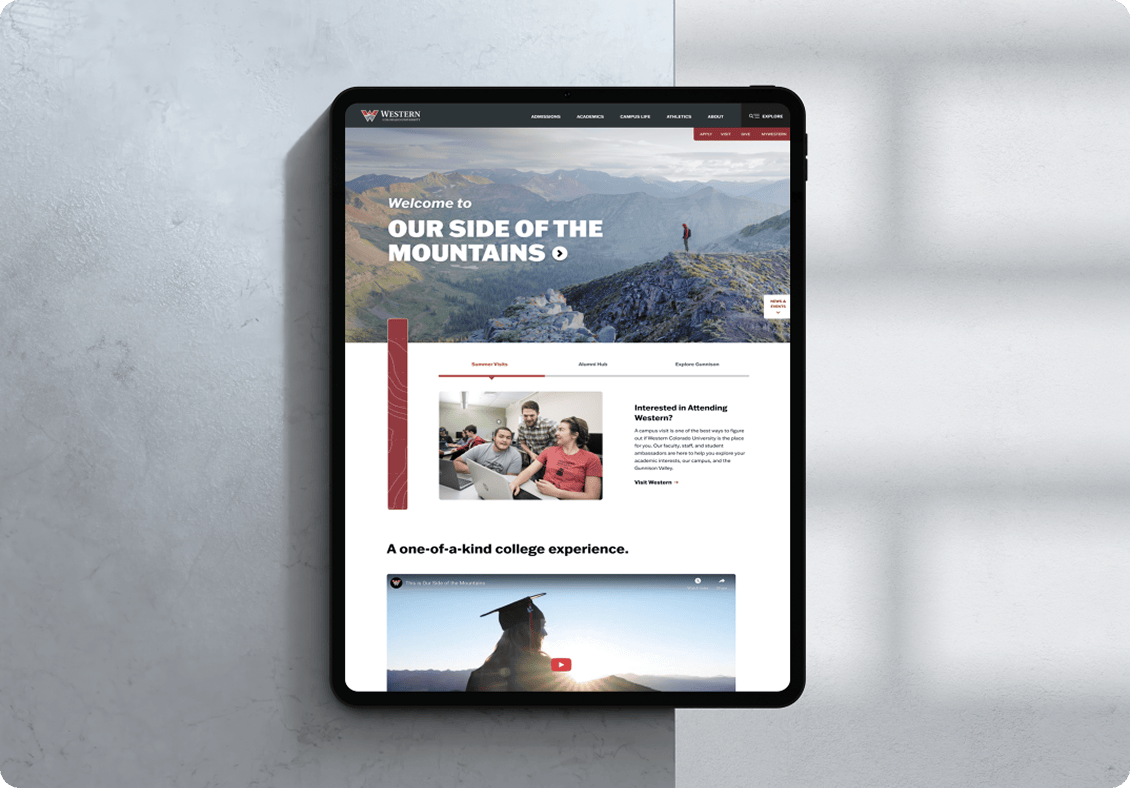 Tablet displaying website homepage with content sections