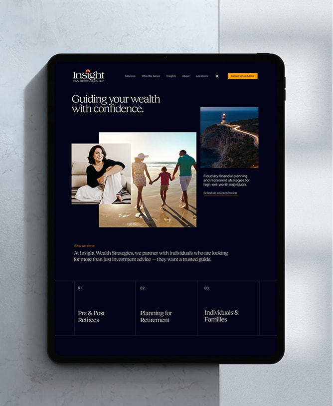 Tablet displaying dark theme website homepage