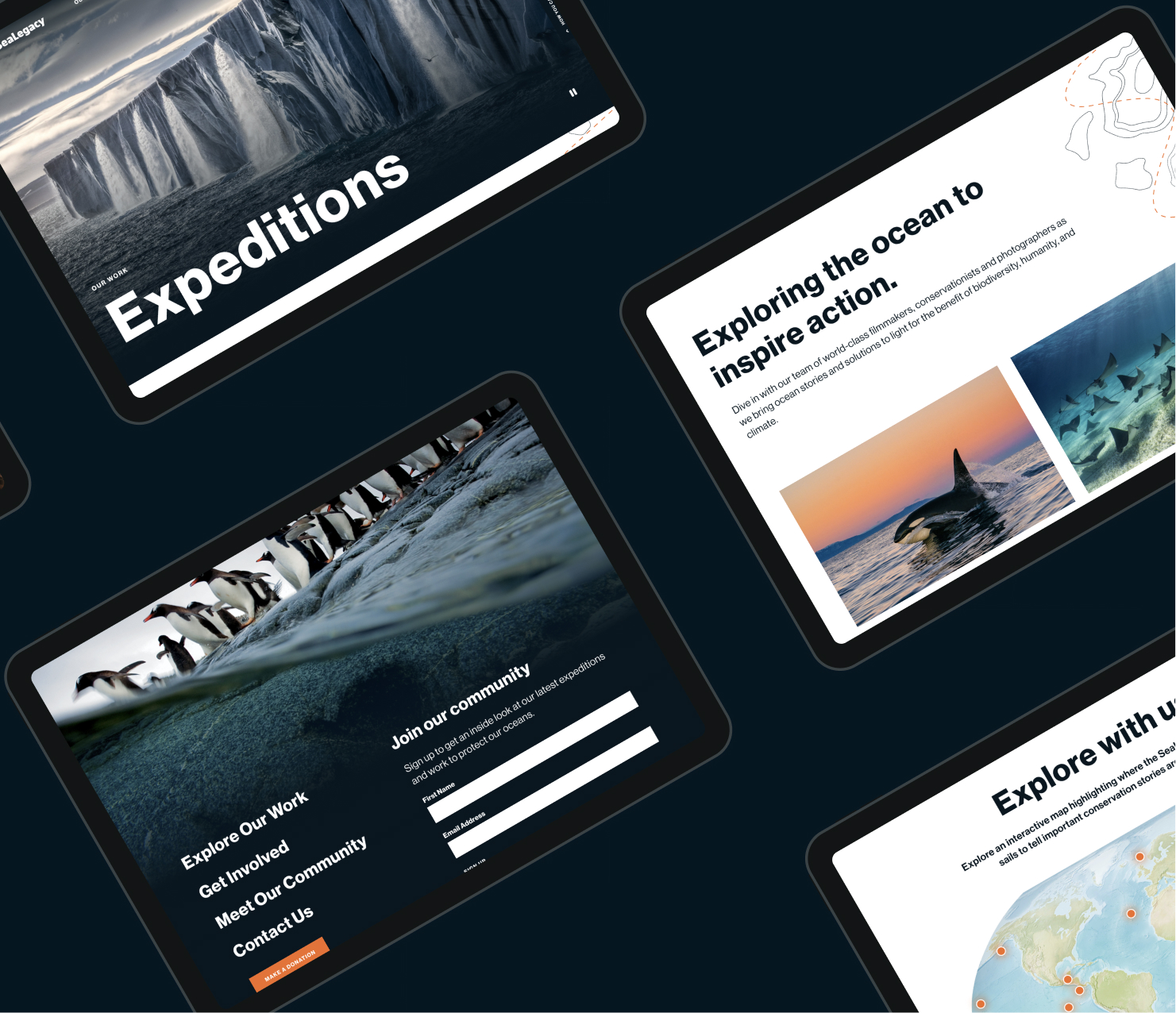 Tablet displaying website interface on wooden surface