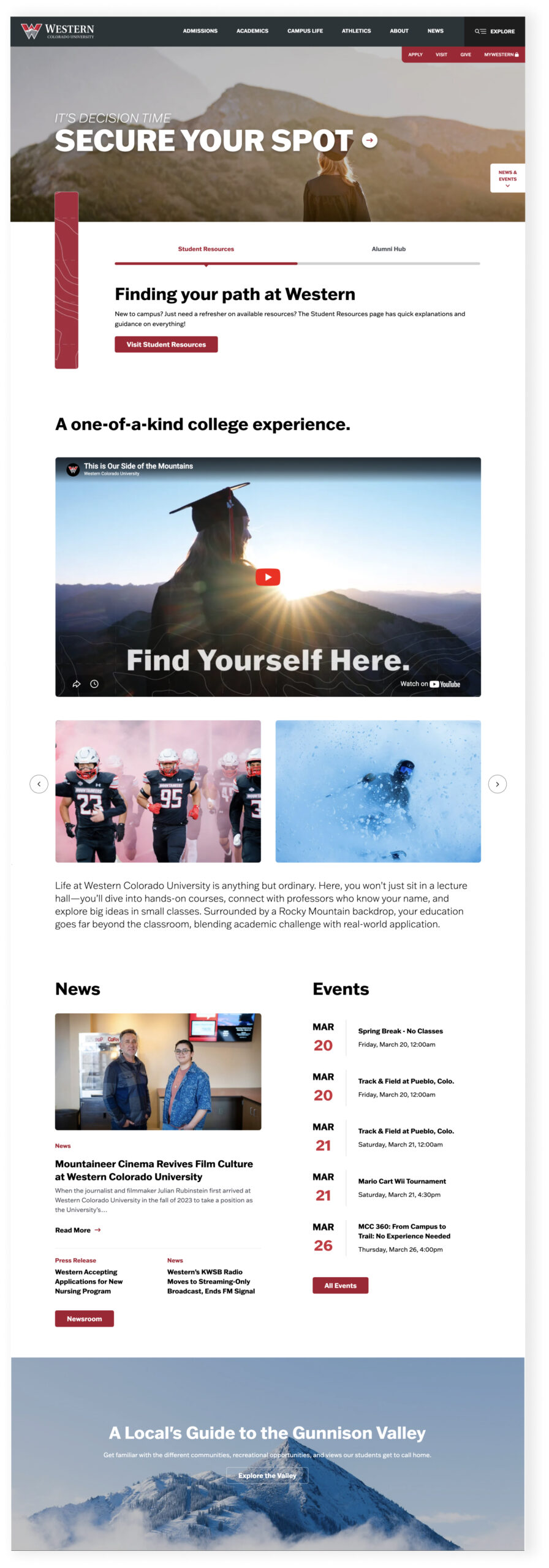 Website homepage with hero image and content sections