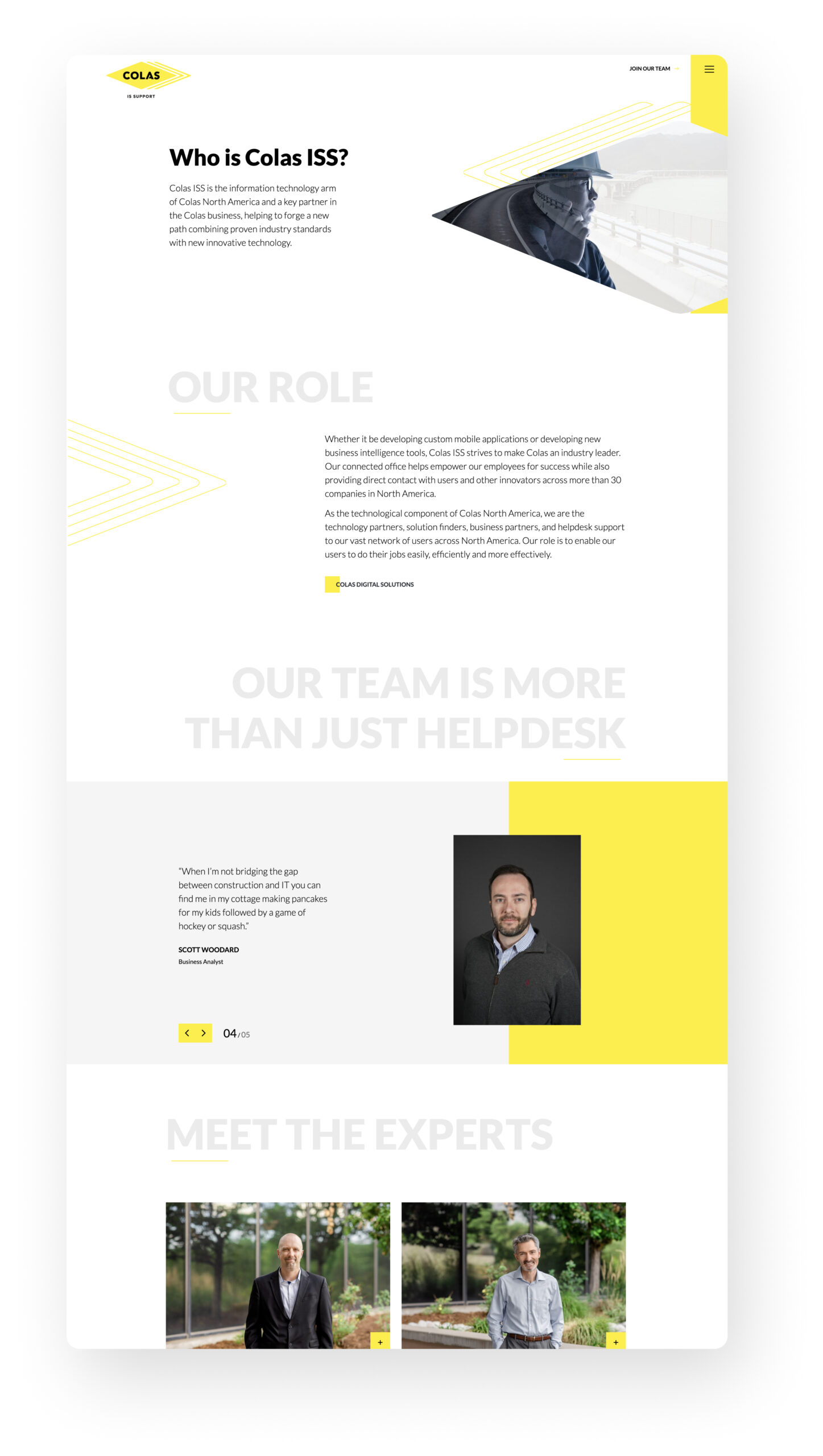 Website about page with content sections and imagery