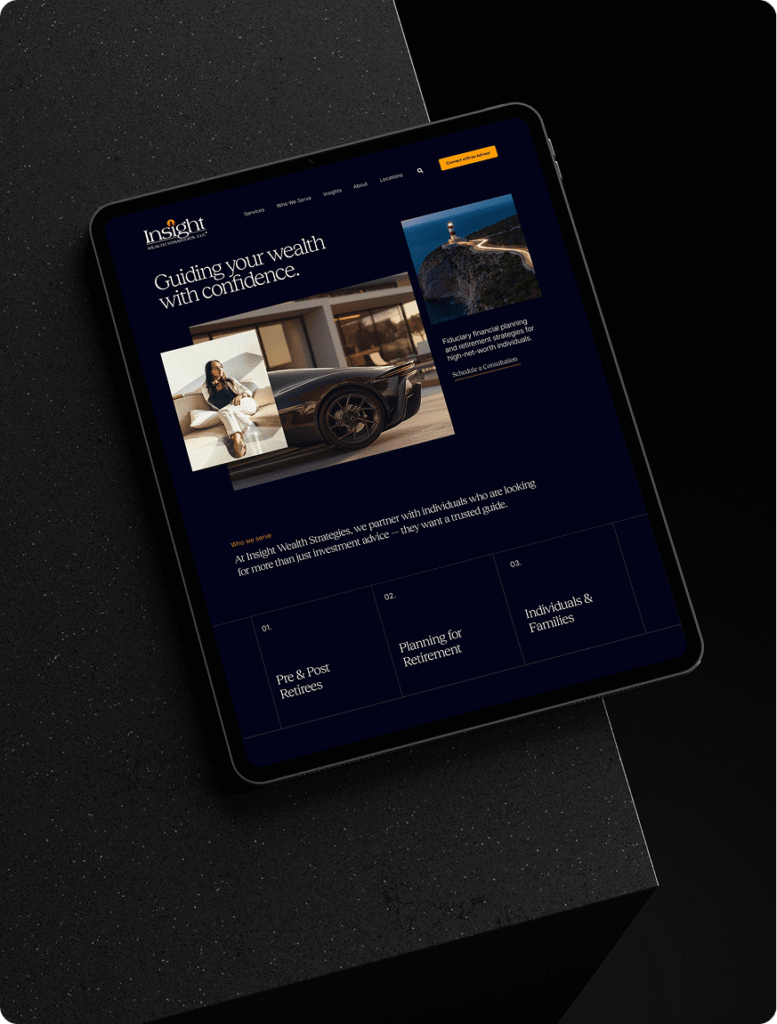 Smartphone displaying mobile website interface on dark surface