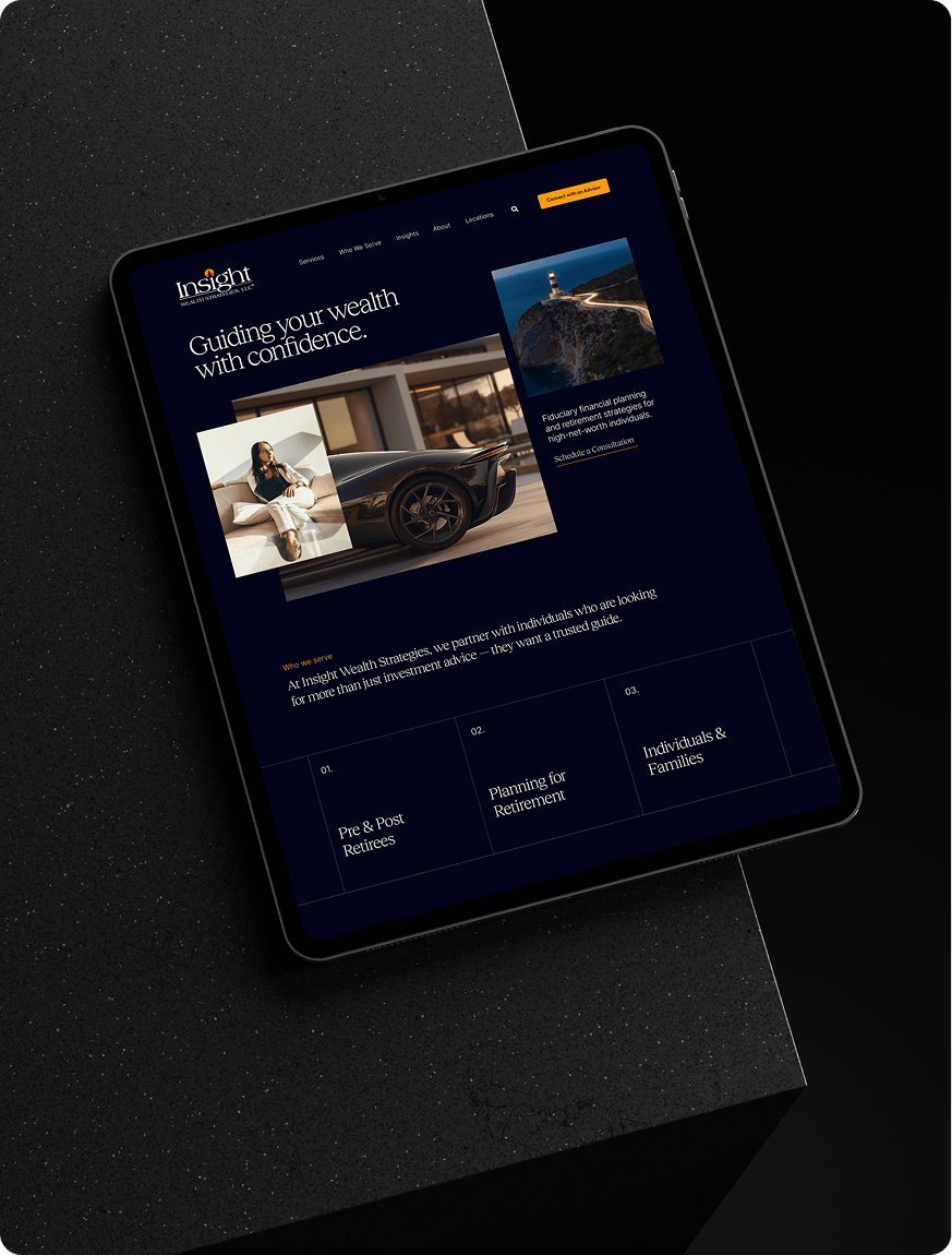Smartphone displaying mobile website interface on dark surface