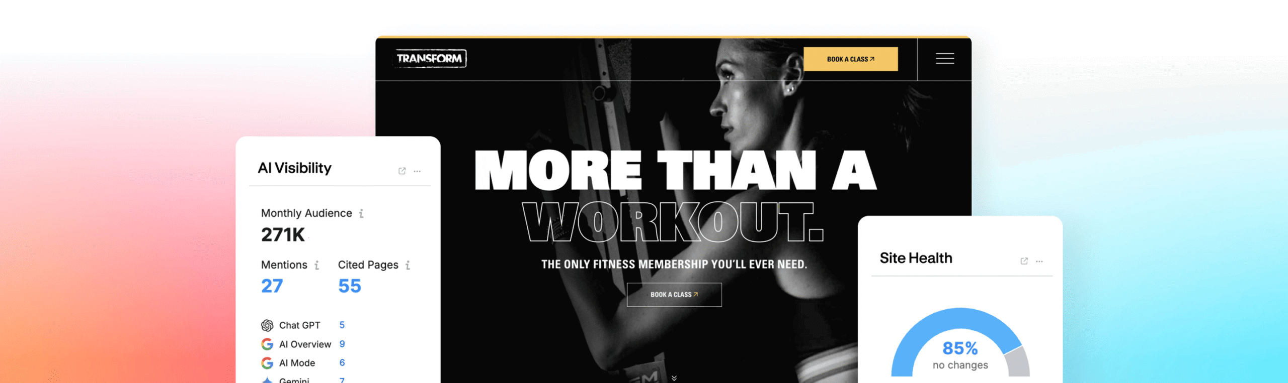 Website UI layout with content modules and overlays