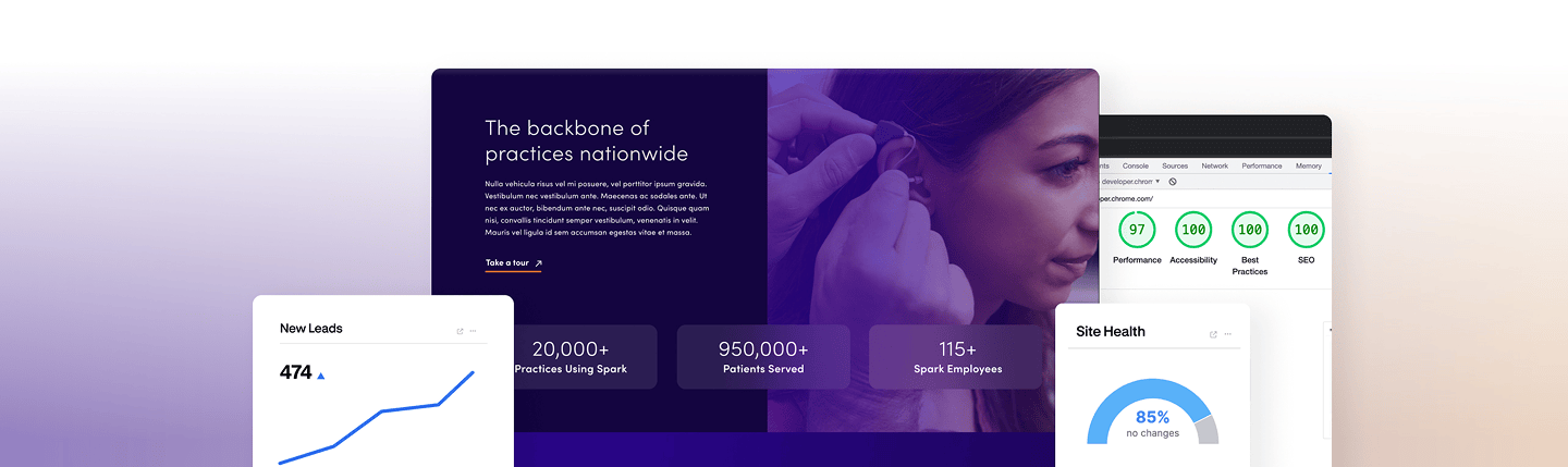 Website UI layout with purple content modules