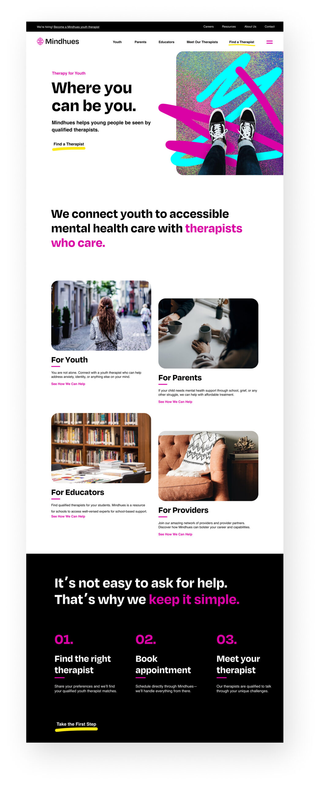 Website homepage with editorial content layout