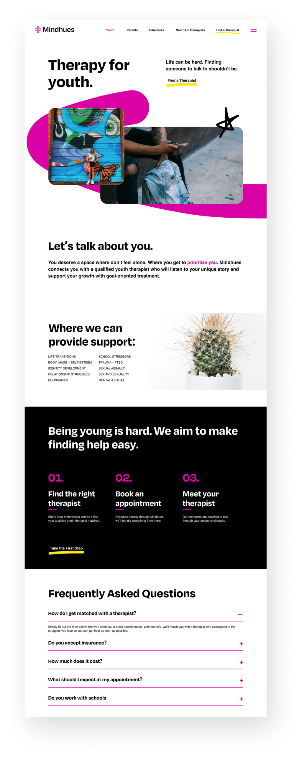 Website content section with messaging and image grid