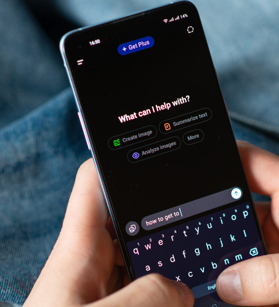 Smartphone displaying messaging or chatbot interface