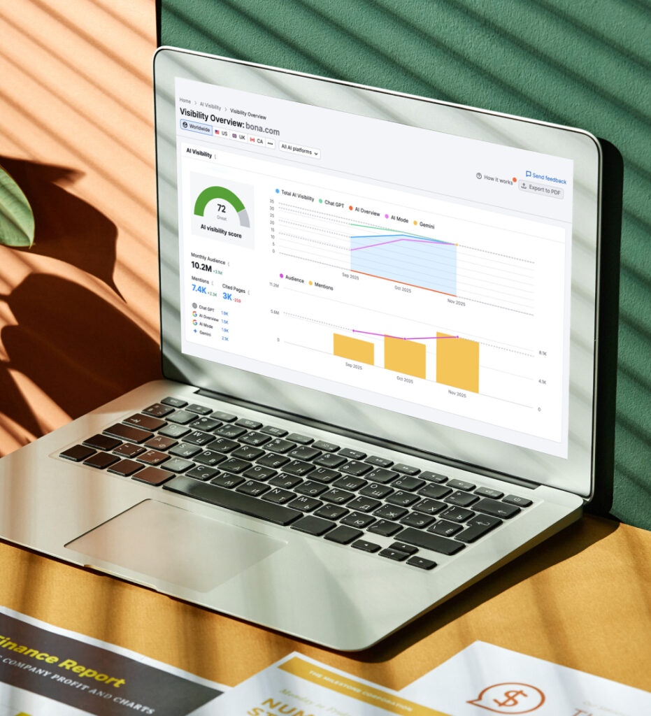Laptop displaying analytics dashboard with charts