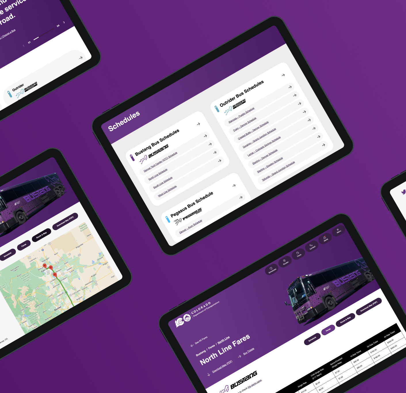 Mobile app interface displayed across multiple devices