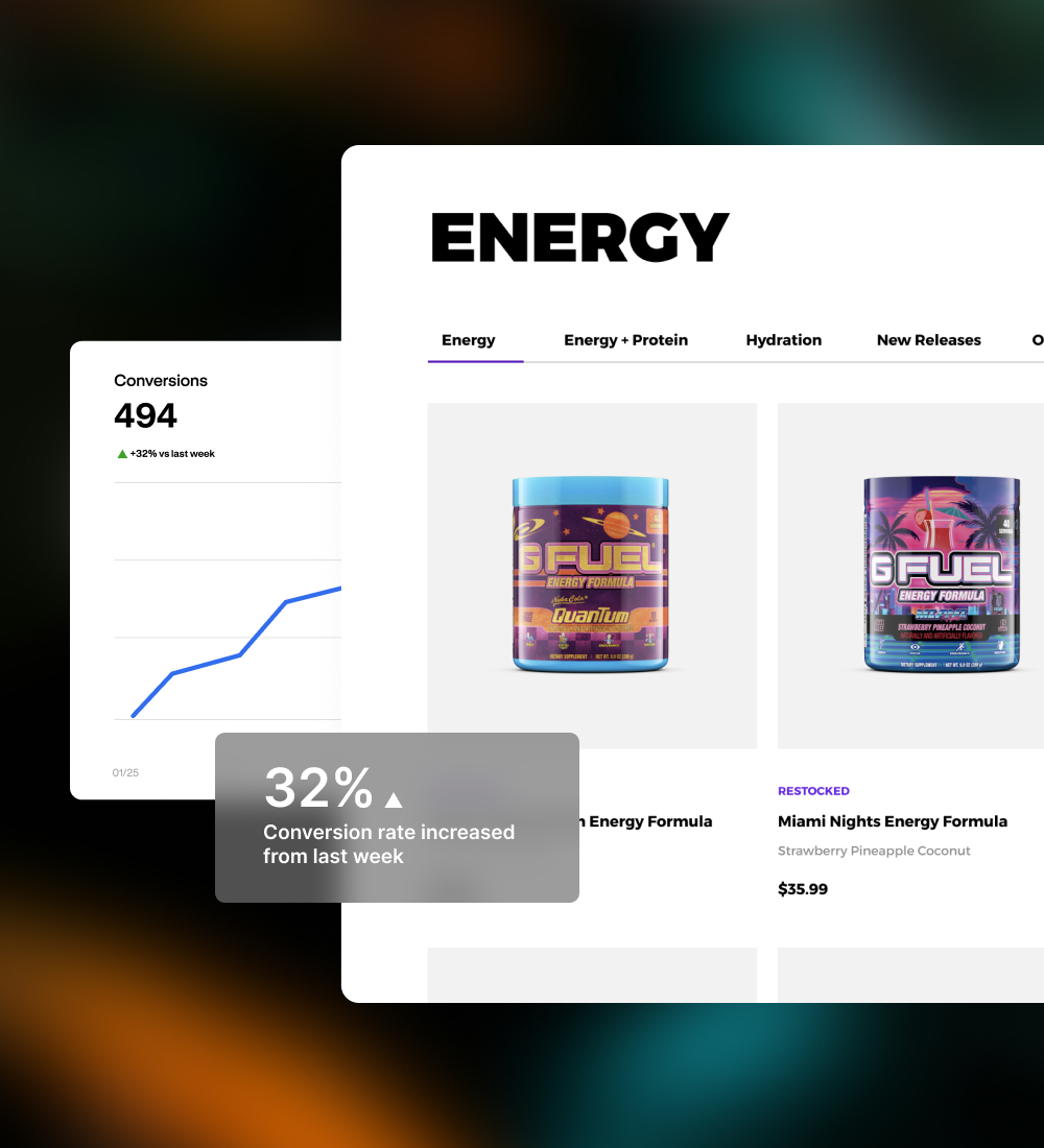 Energy product website interface with data visualization