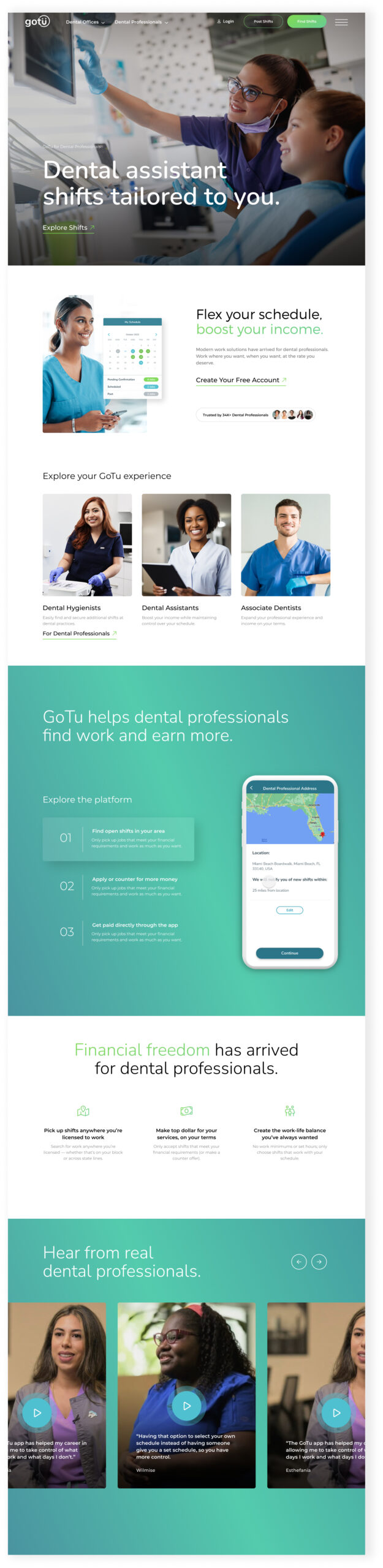 interface with onboarding screens and messaging