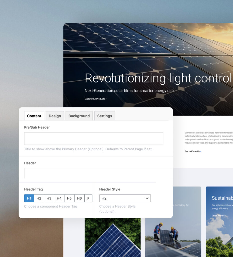 Website interface with data visualization and content modules