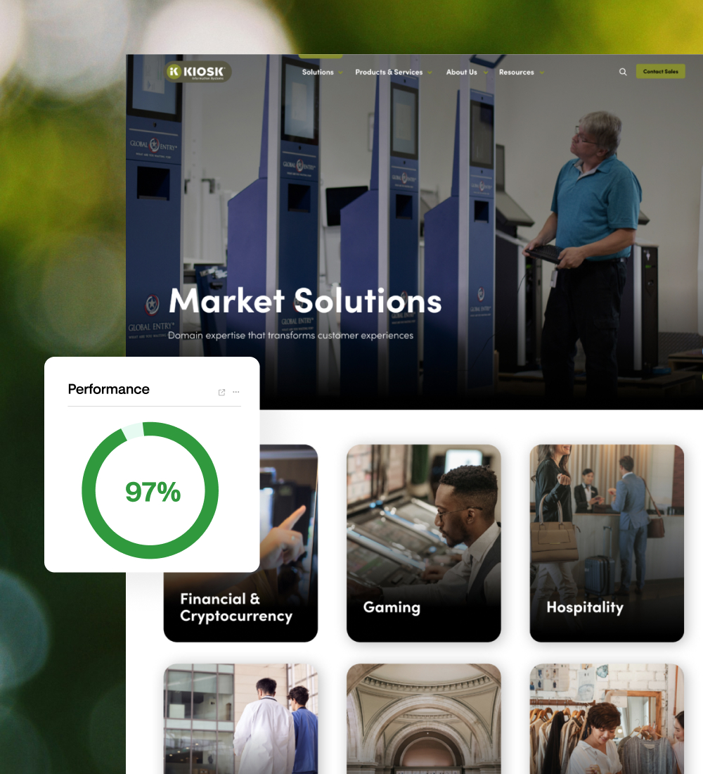 Website UI with analytics dashboard and performance metrics