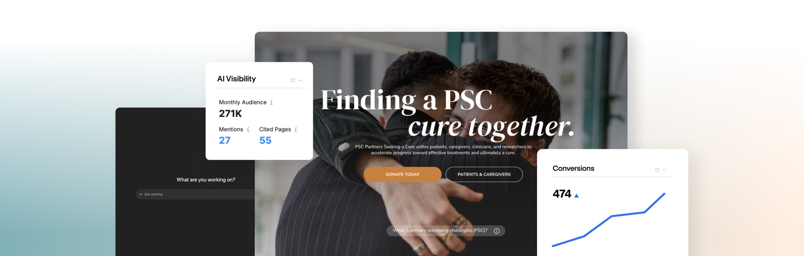 Website layout with analytics chart and content sections