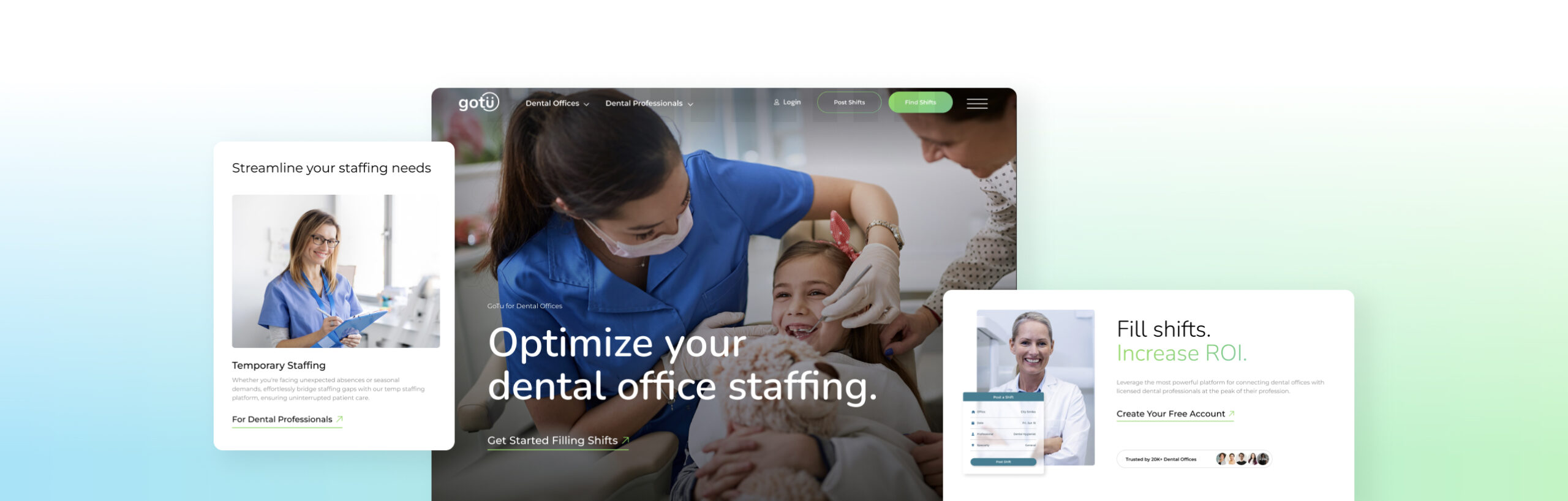 Website UI layout with content modules and overlays