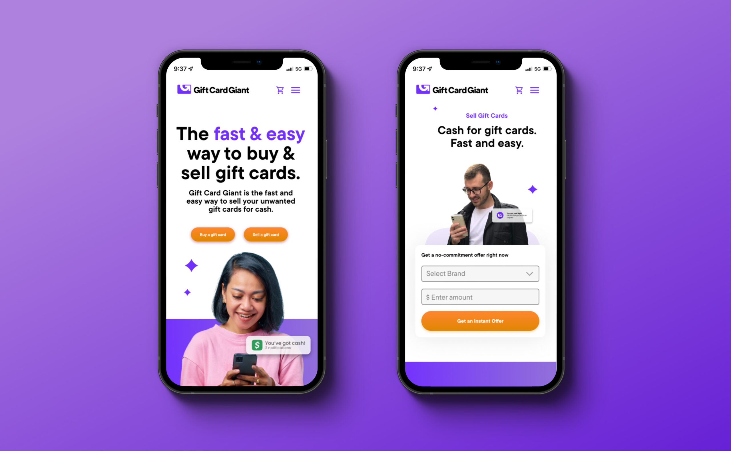 Mobile app interface with onboarding and user profile screens