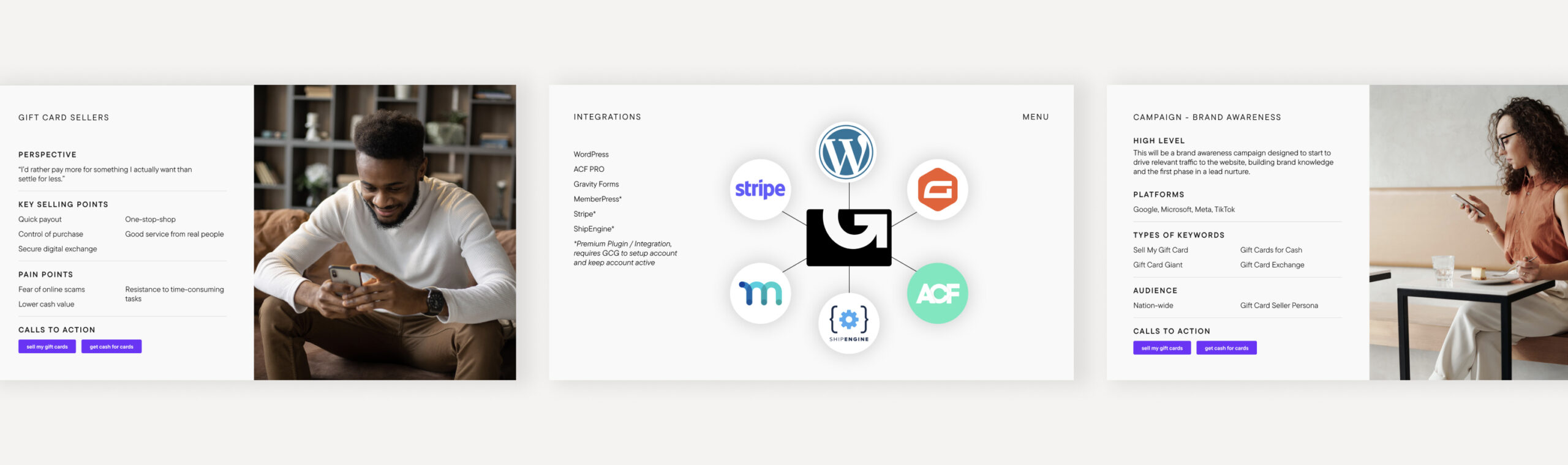Website UI layout with content modules and sections