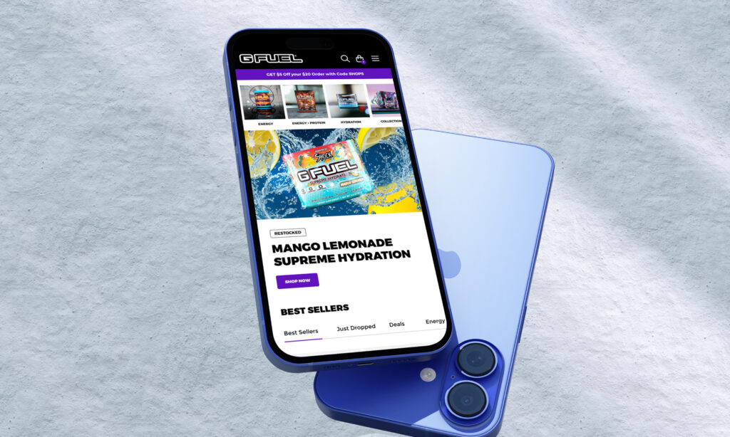 Smartphone displaying mobile app interface on stand