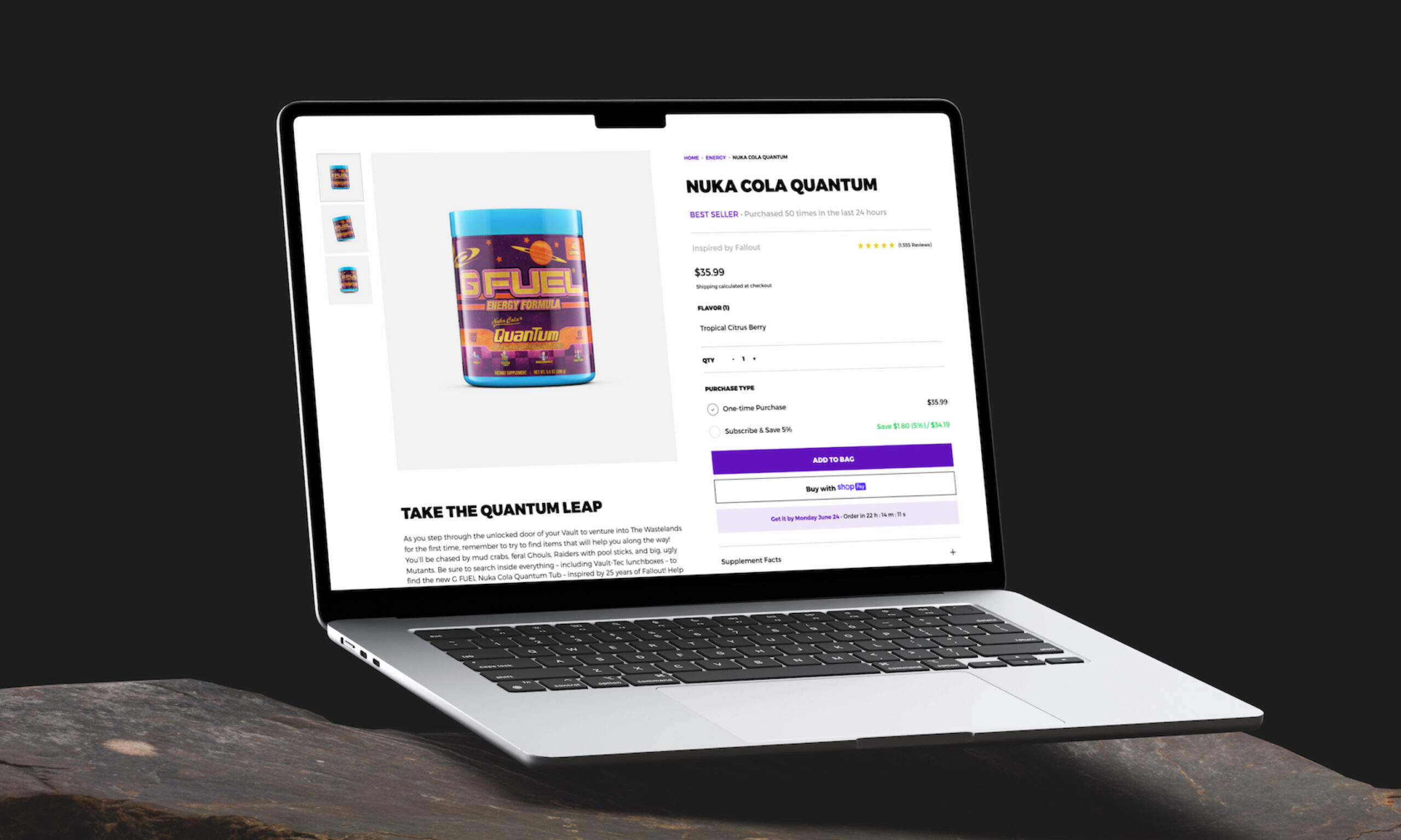 Laptop displaying ecommerce product page