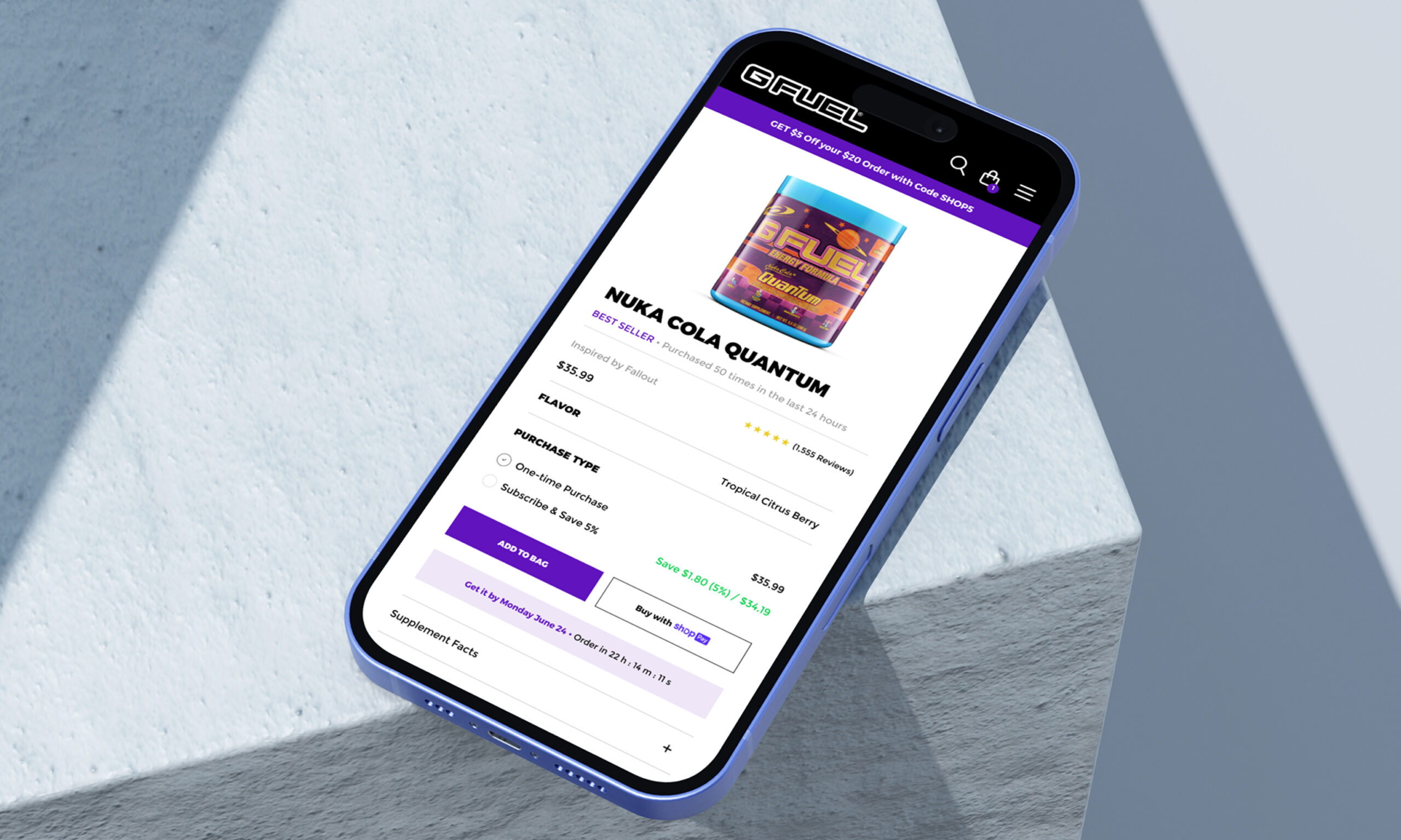 Smartphone displaying mobile app interface on surface