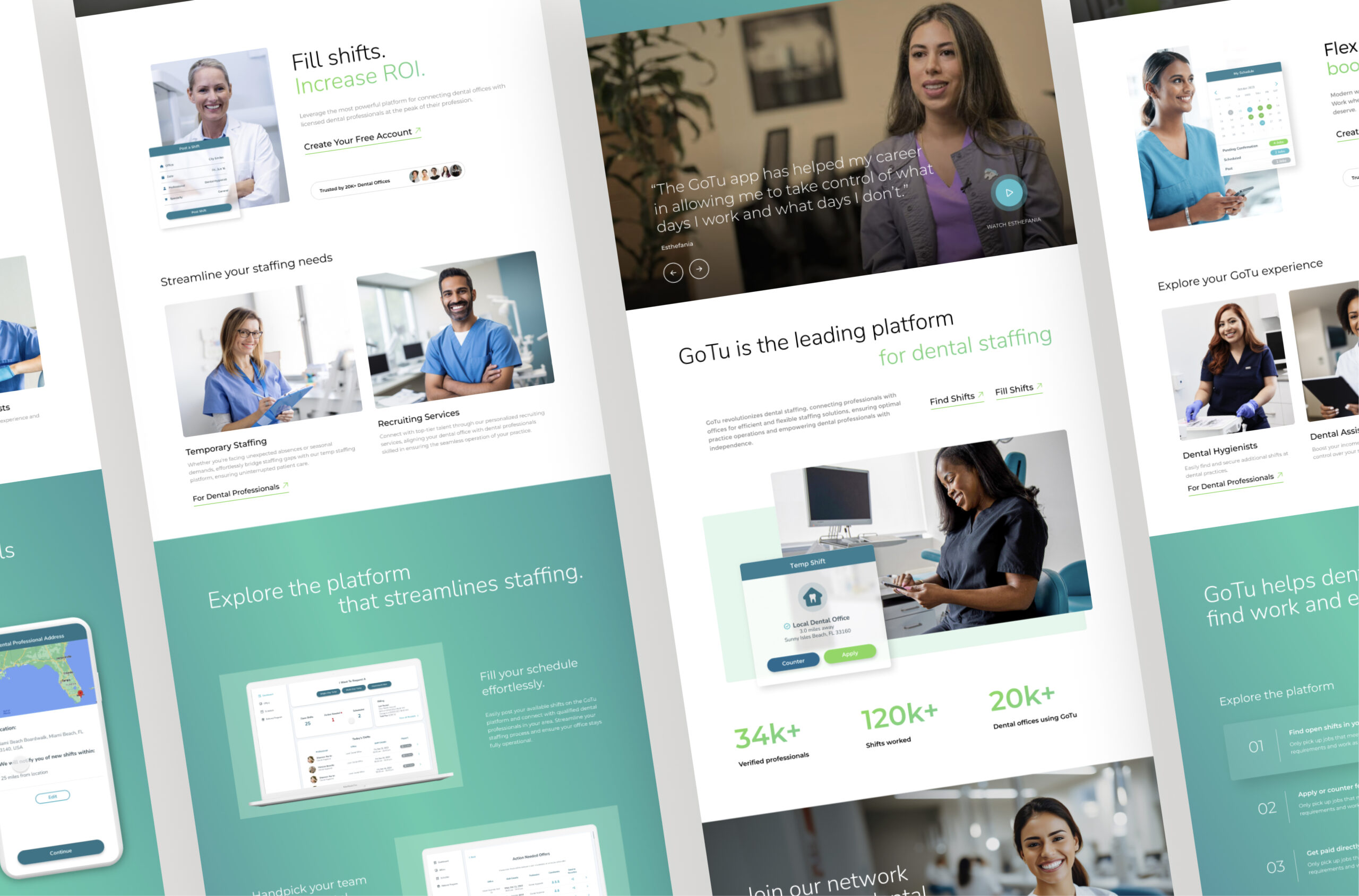 Website design with team member profiles and content sections