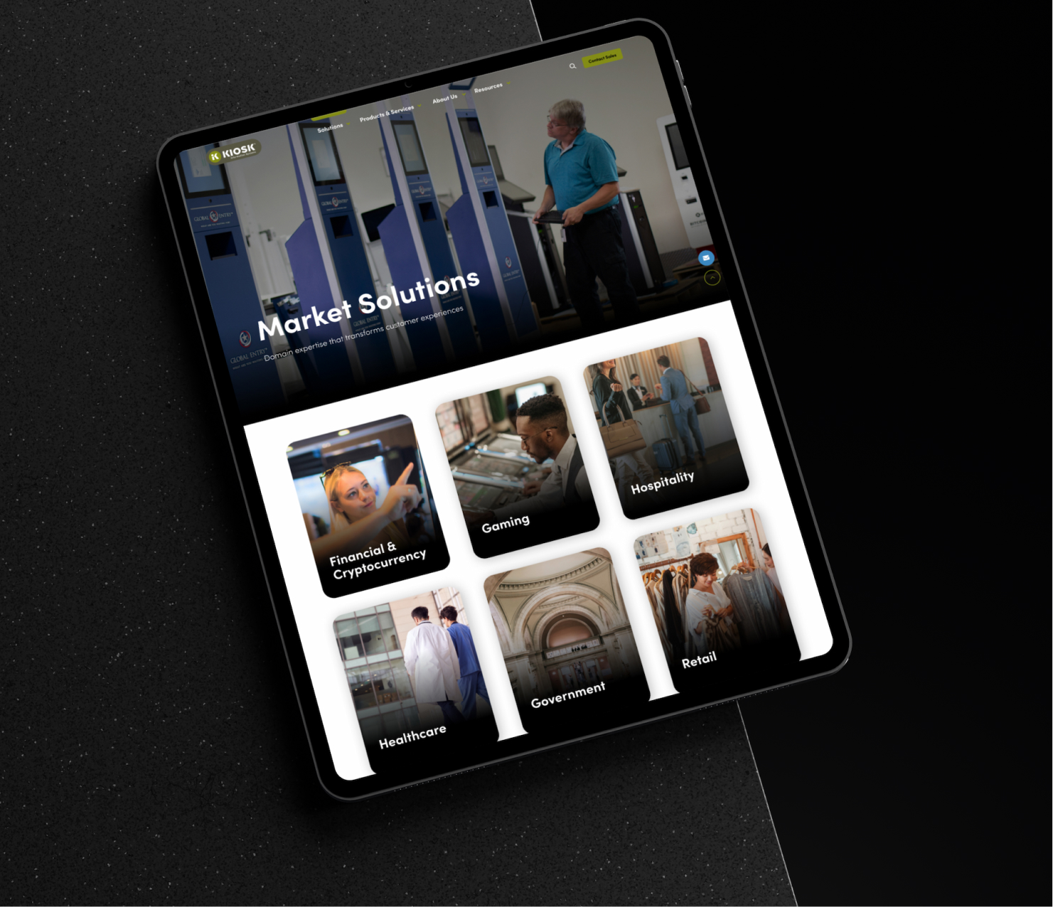 Tablet displaying dark theme dashboard interface