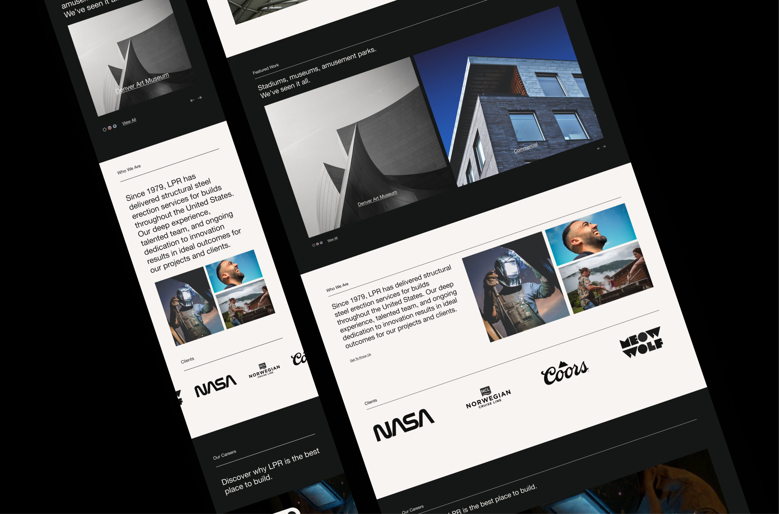 Website UI layout with multiple page previews
