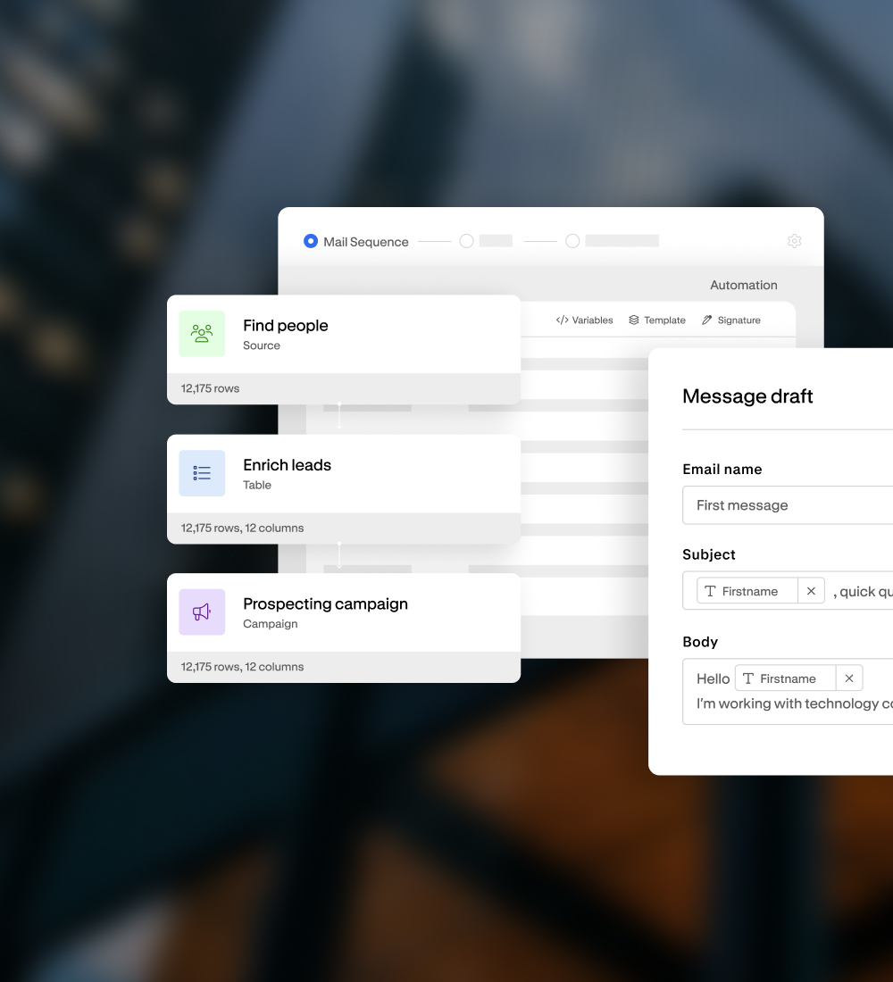 Website UI overlays with notifications and data cards