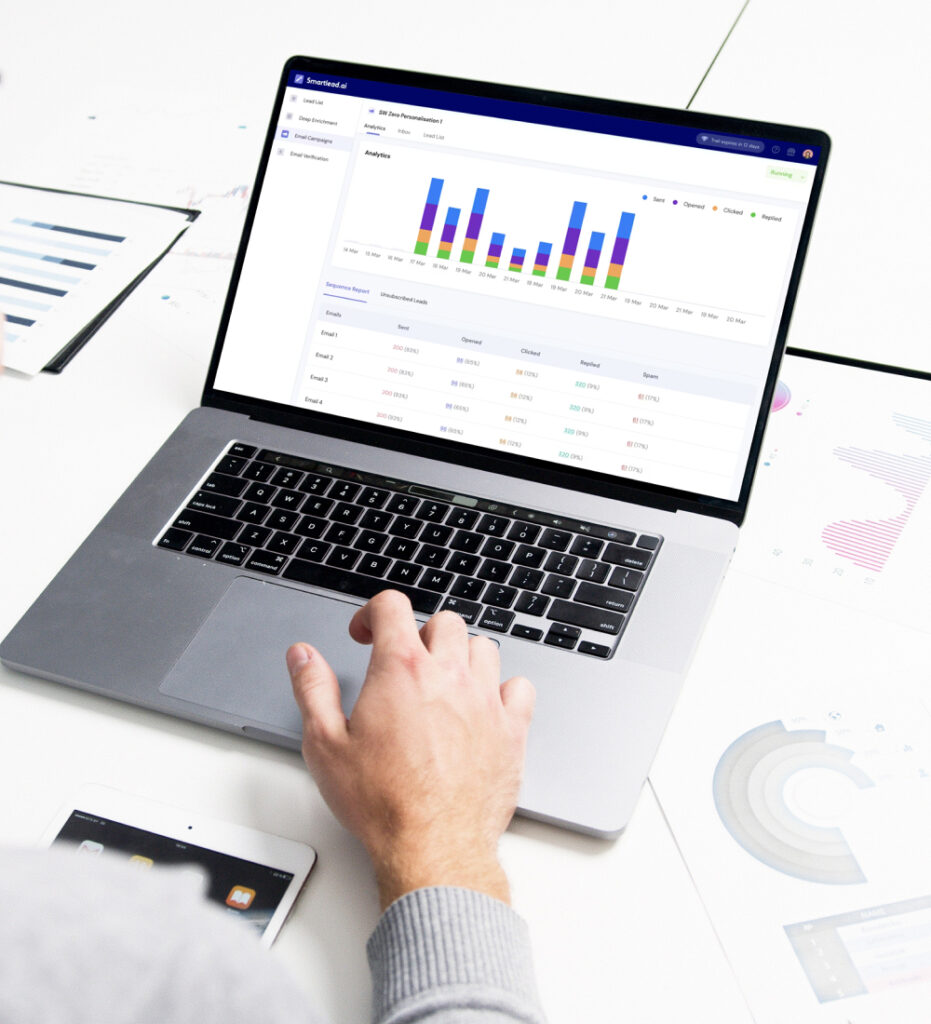 Laptop displaying analytics dashboard with charts