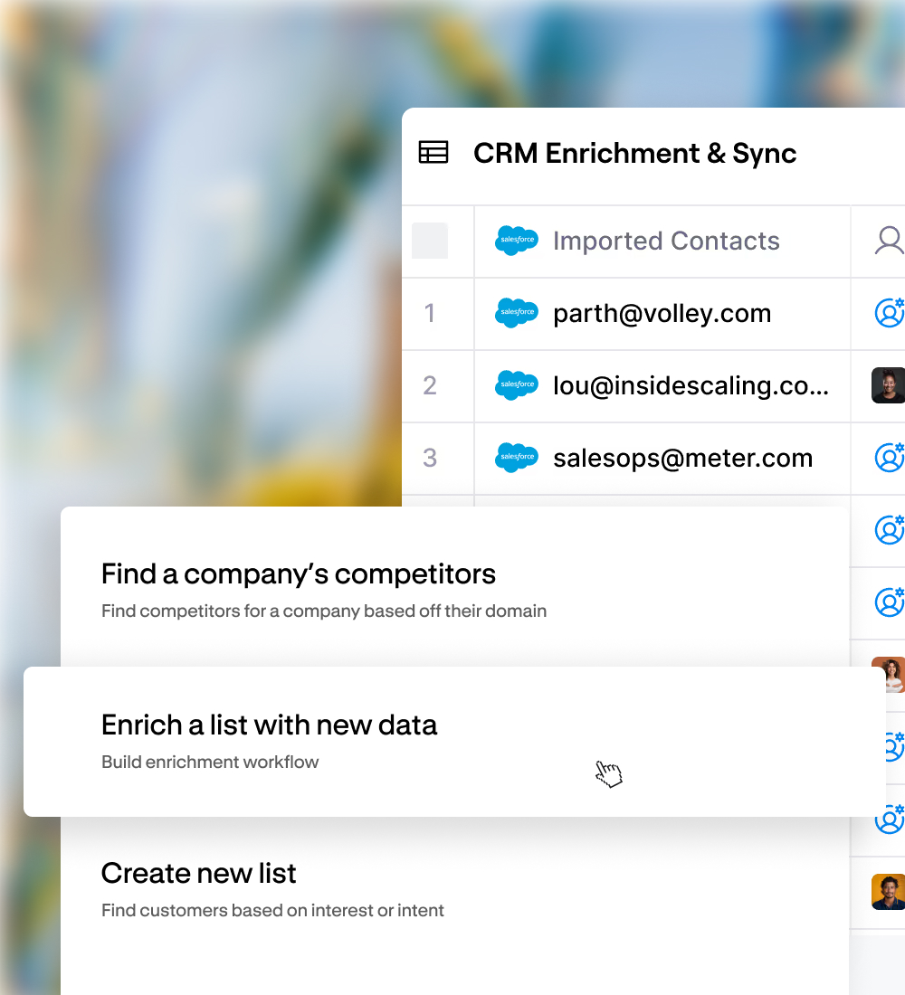 Data enrichment interface with form and contact fields