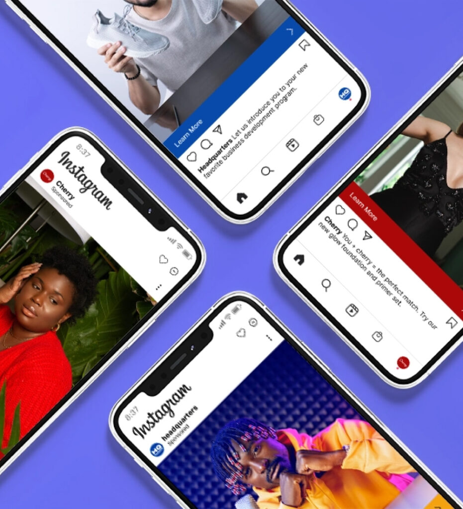 Mobile UI screens with profile and onboarding