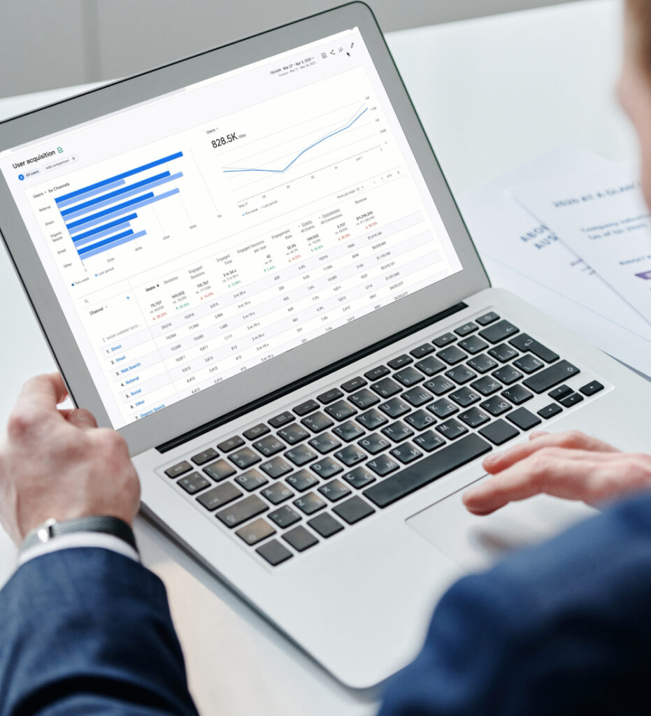 Person using laptop with spreadsheet interface
