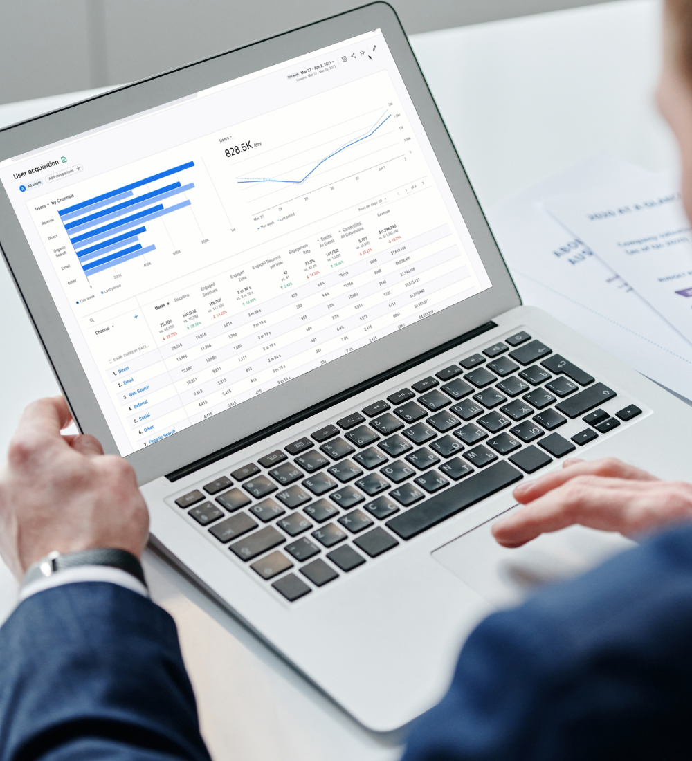 Person using laptop with spreadsheet interface