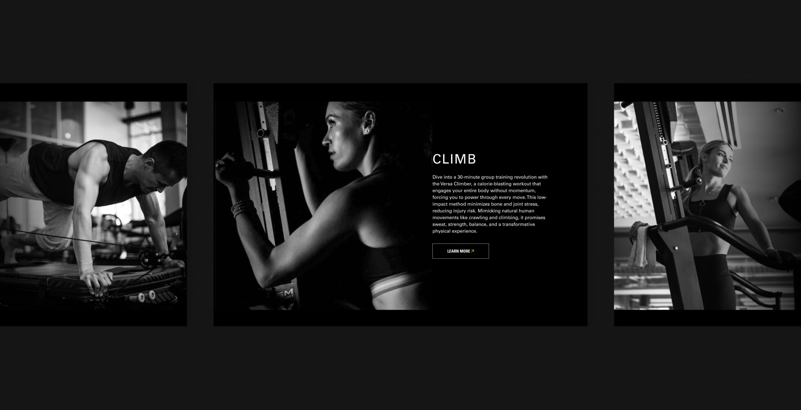 Website layout with black and white image gallery