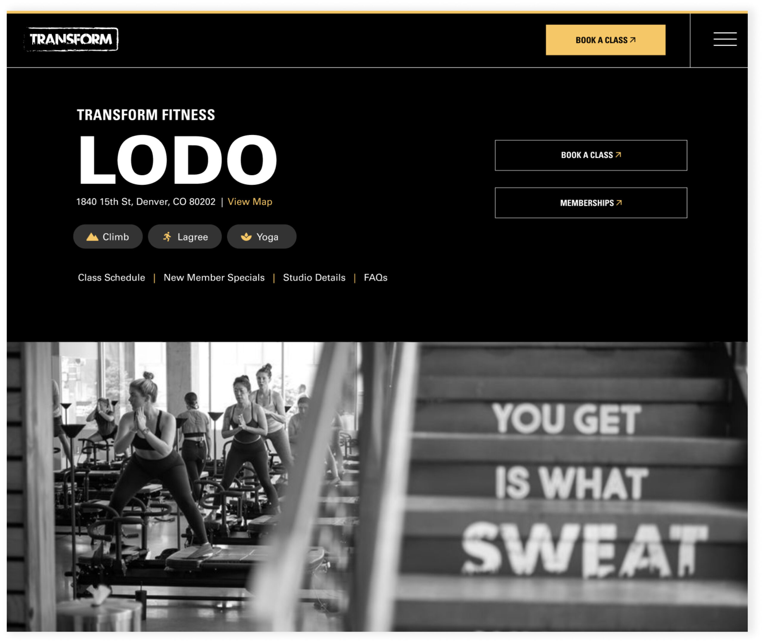 Gym website homepage with bold messaging and CTA