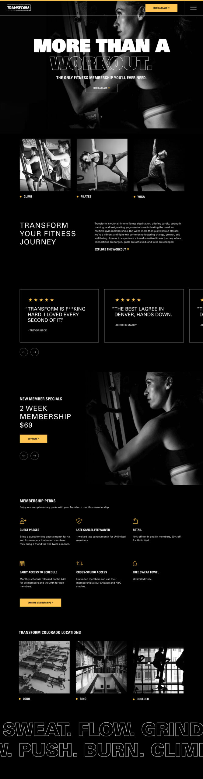 Dark themed website interface with content sections