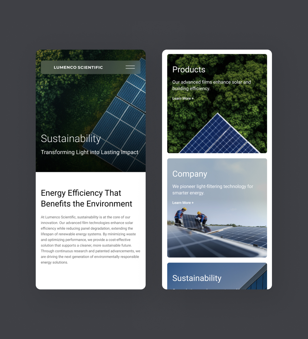 Website UI with energy industry content and modules