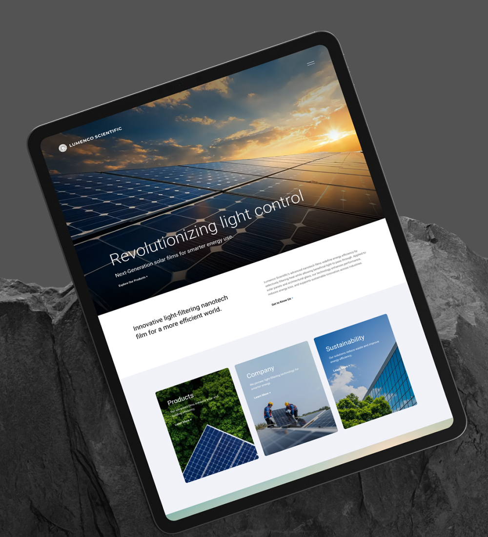 Tablet displaying energy website homepage