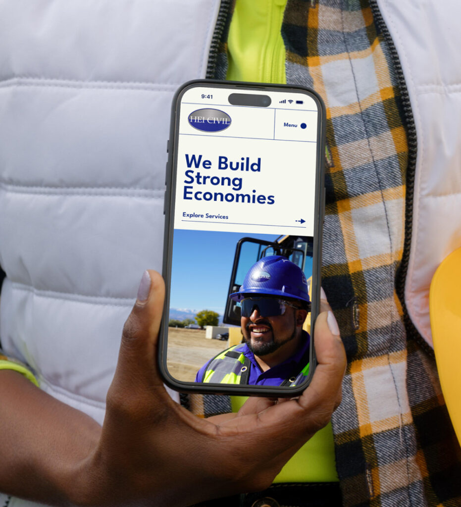 Smartphone displaying construction website interface